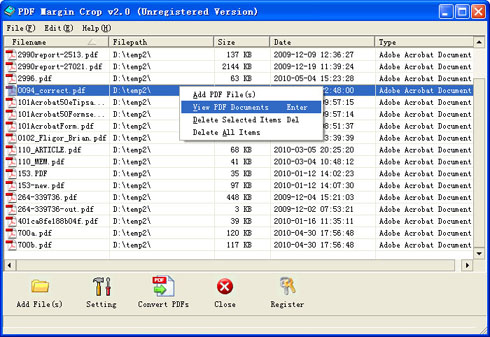 PDF Margin Crop screenshot 1 - This is the main window of PDF Margin Crop where you need to add the source files